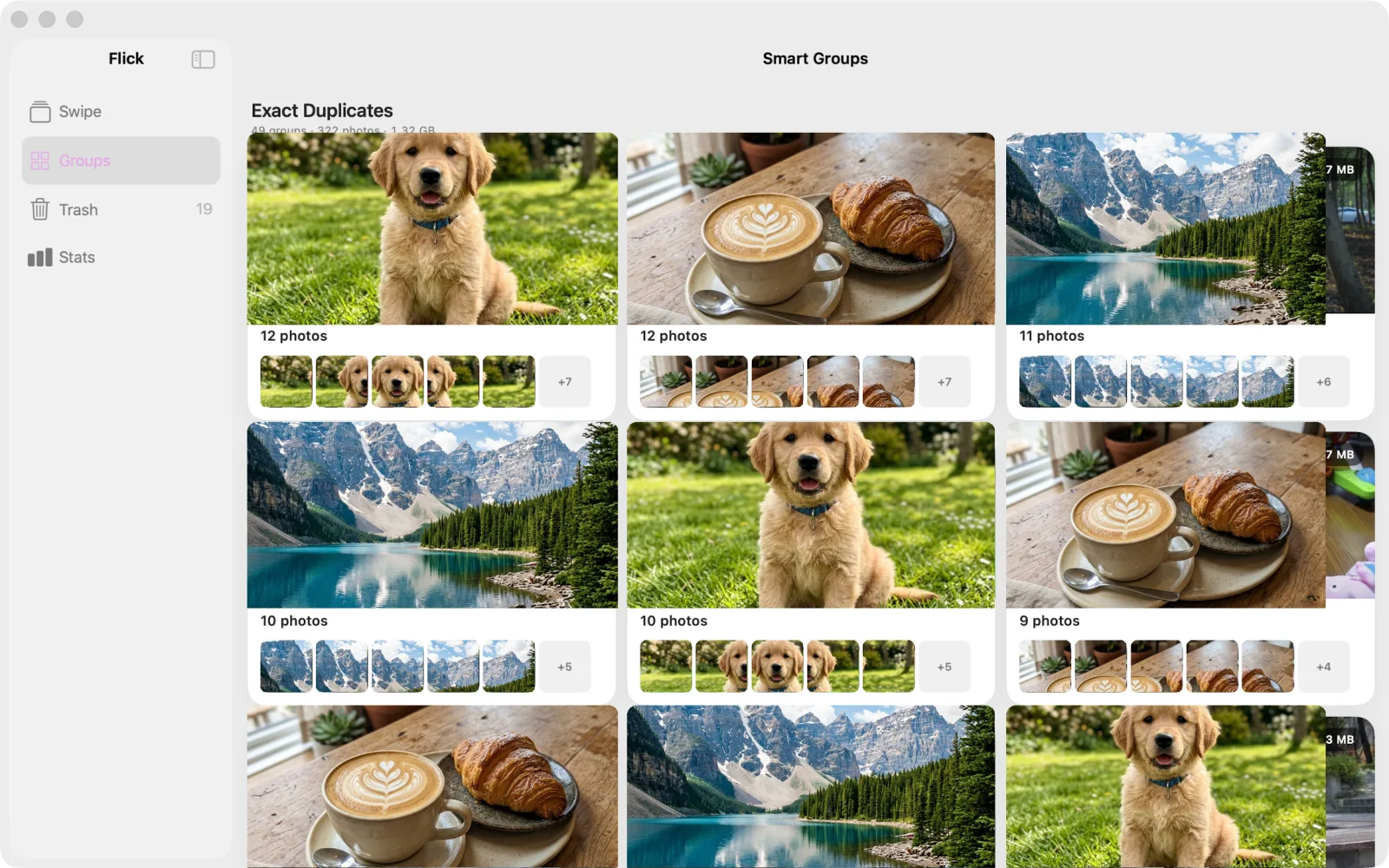Flick on Mac — Smart Groups with exact duplicates found automatically